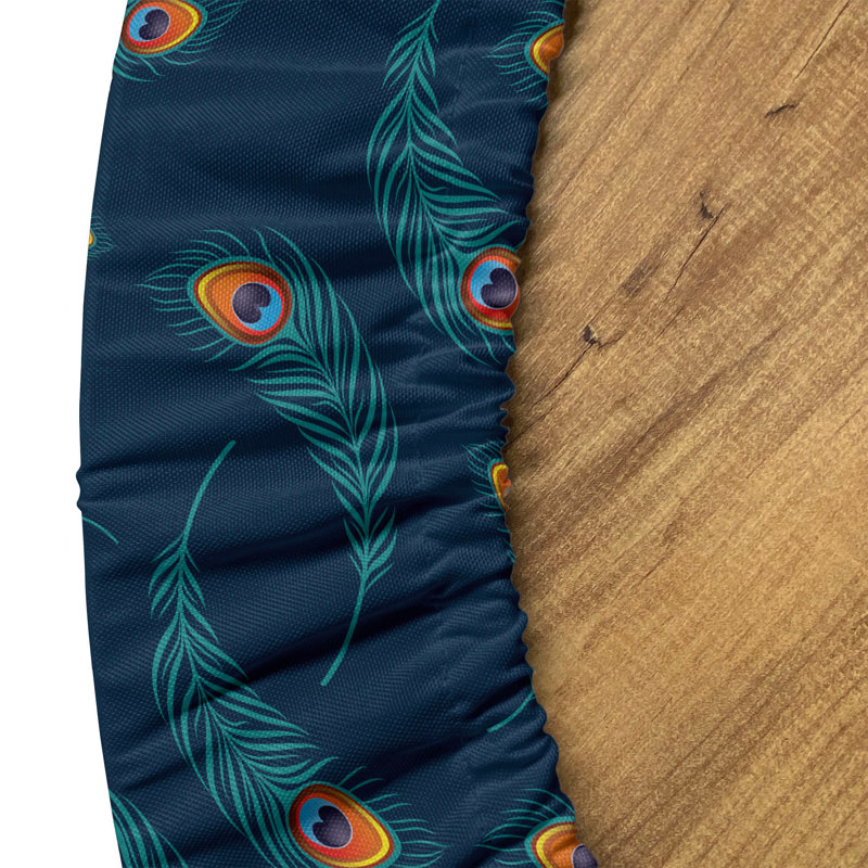 Bungalow Rose Peacock Fitted Round Tablecloth Multicolor, 67.72" Round