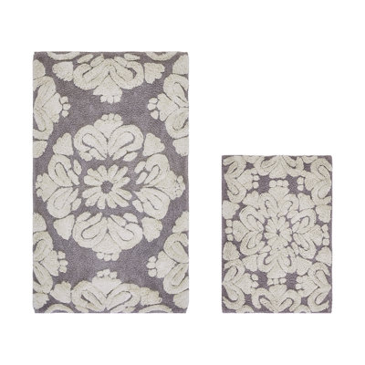 Ensemble de tapis de bain 2 pièces 100% coton 1885 GSM Danitra Premium, certifié OEKO-TEX®, envers en latex antidérapant, tapis de bain touffetés moelleux pour la douche, la baignoire, le lavabo et le meuble-lavabo, super absorbant, lavable à la machine, gris