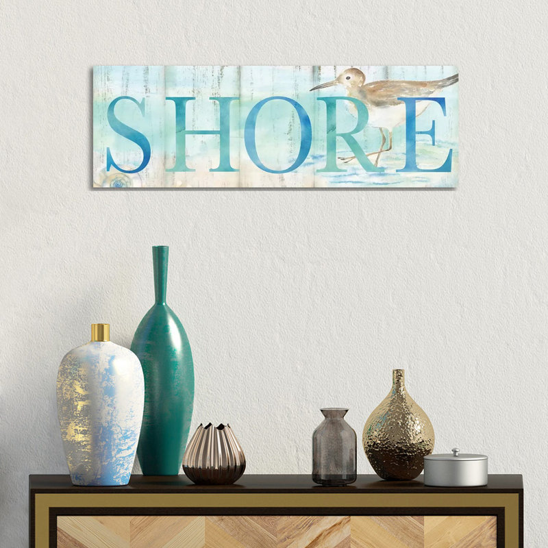 Shore Sandpiper Sign by Cynthia Coulter - Wrapped Canvas Panoramic Print, 30.48 cm H x 91.44 cm W x 3.175 cm D