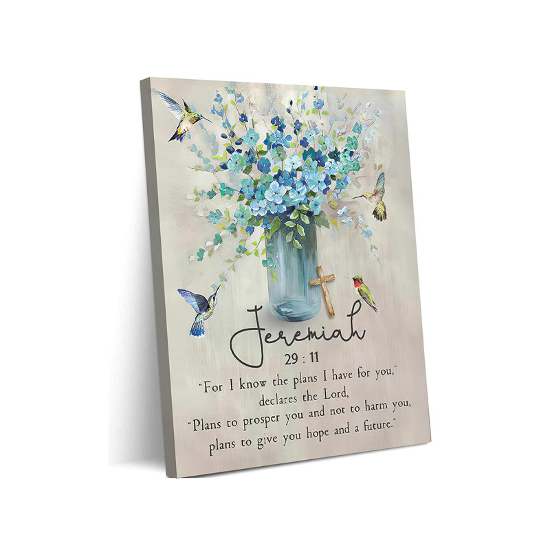Scripture Canvas Wall Art Christian Wall Decor Jeremiah Bible Verse Painting Picture Blue Religious Farmhouse Hummingbird Poster Print Artwork For Church Living Room Bedroom Decoration