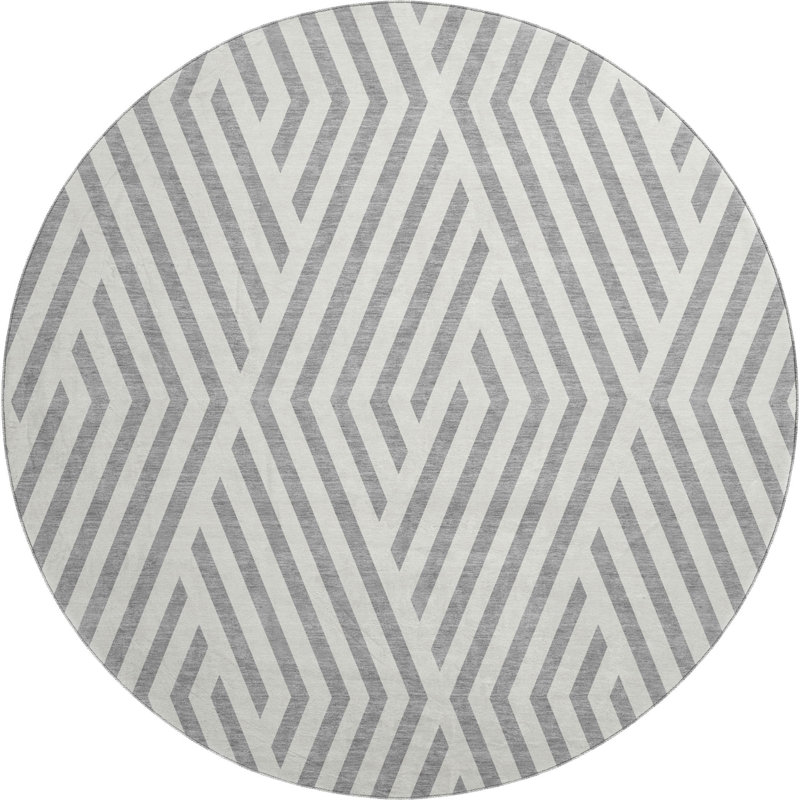 Tapis gris lavable à la machine de qualité supérieure 1 pi 8 po x 2 pi 6 po Cerrito AMF550, Rond 8 pi
