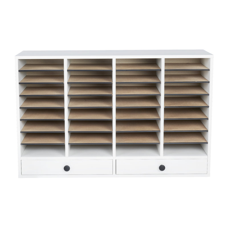 Gray Compressed Wood 32-Compartment Literature Organizer with Adjustable Shelves