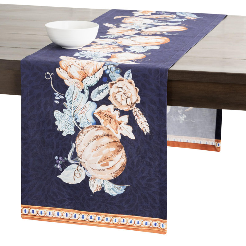 Maison d' Hermine Table runner 100% Cotton Single Layer Table Runners 108 inches long for Thanksgiving Christmas Decorations Home Kitchen Dining Party Wedding (Pumpkin Blues, 14.5" x 108")