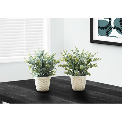 2 13" Artificial Eucalyptus Grass, Indoor Faux Greenery, White Pots, Decorative Plants, No Maintenance, Adjustable Leaves Tall Grass 2Pcs, Decor, Potted, Watering Or Maintenance