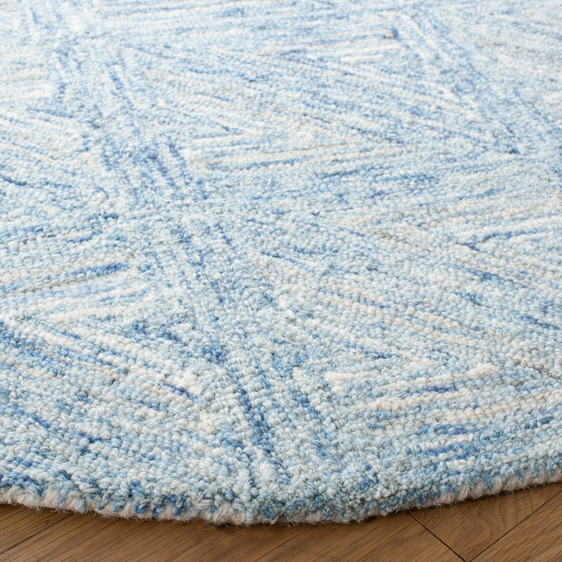 Tapis bleu / gris / beige en laine / coton touffeté à la main Anish, Carré 6 pi