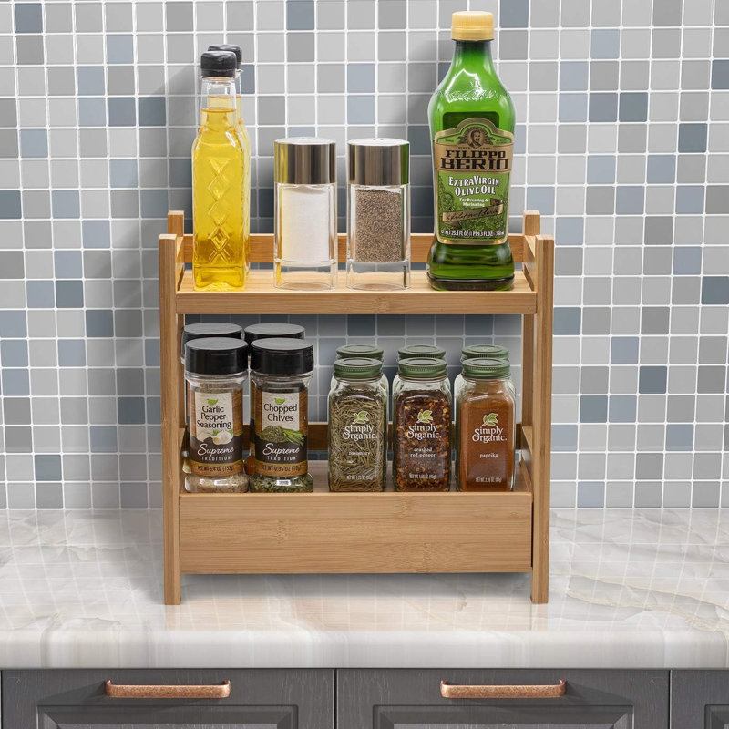 2-Tier Bamboobathroom Countertop Organizer With Hidden Drawer,Multi-Purpose Storage Neatly Stores Makeup, Toiletries Ideal For Storage And Display On Any Countertop