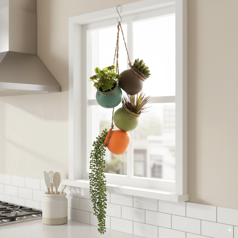 4-Piece Ceramic Wall Hanging Décor, Earth Tones