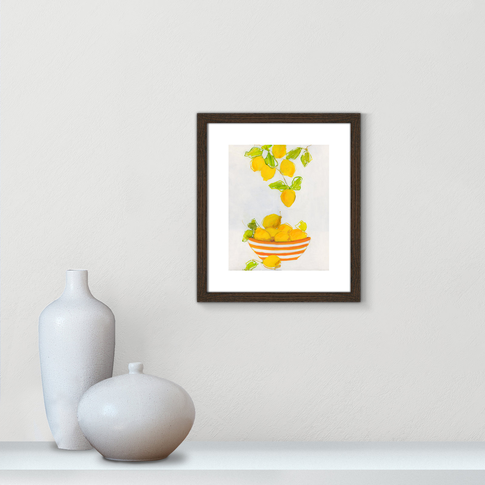 Darcy "Lemonlicious" Painting by Sally Swatland, 15" H x 13" W x 0.75" D, Walnut Wood Framed Paper