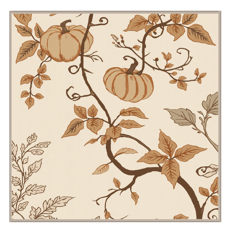 Machine Washable Ortencia Pumpkin Vine Country Rustic Floral Rug in Beige – Beige Binding, 7' Square