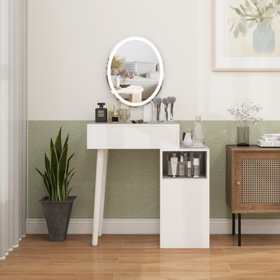 Petit ensemble de coiffeuse avec miroir à luminosité réglable sans tabouret