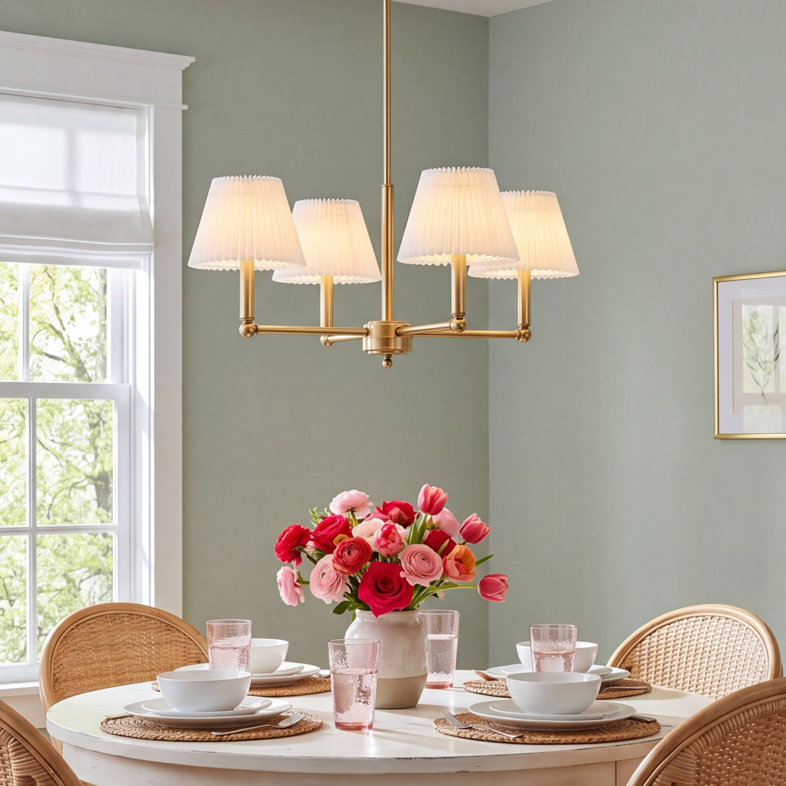 Costa Wrought Iron 4-Light Chandelier, Brushed Brass