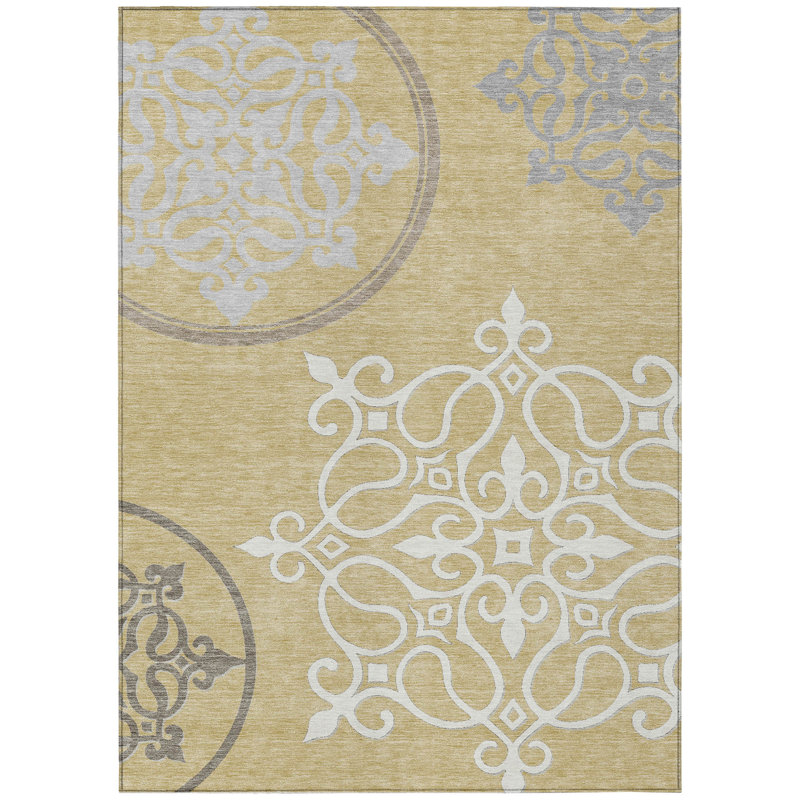 Machine Washable Indoor/Outdoor Chantille ACN874 ScrollsRug, 5' x 7'6", Gray