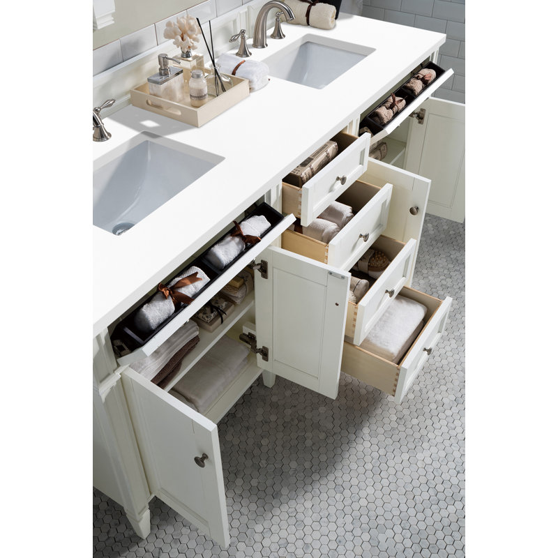 Brittany 72" W Double Vanity, Bright White, 8" Widespread, White Zeus
