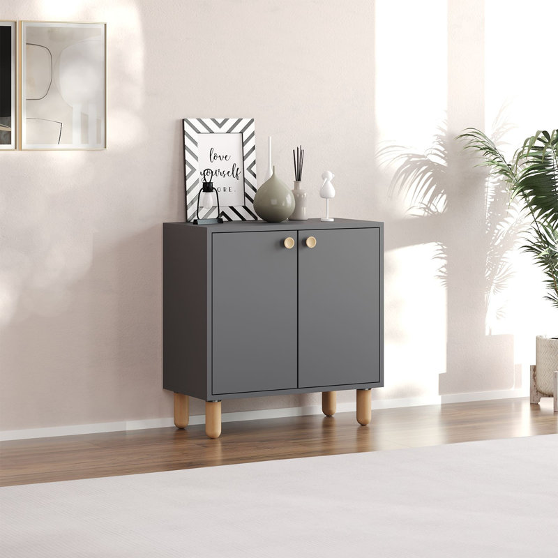 8 Pairs Shoe Storage Cabinet With Wooden Legs, Anthracite