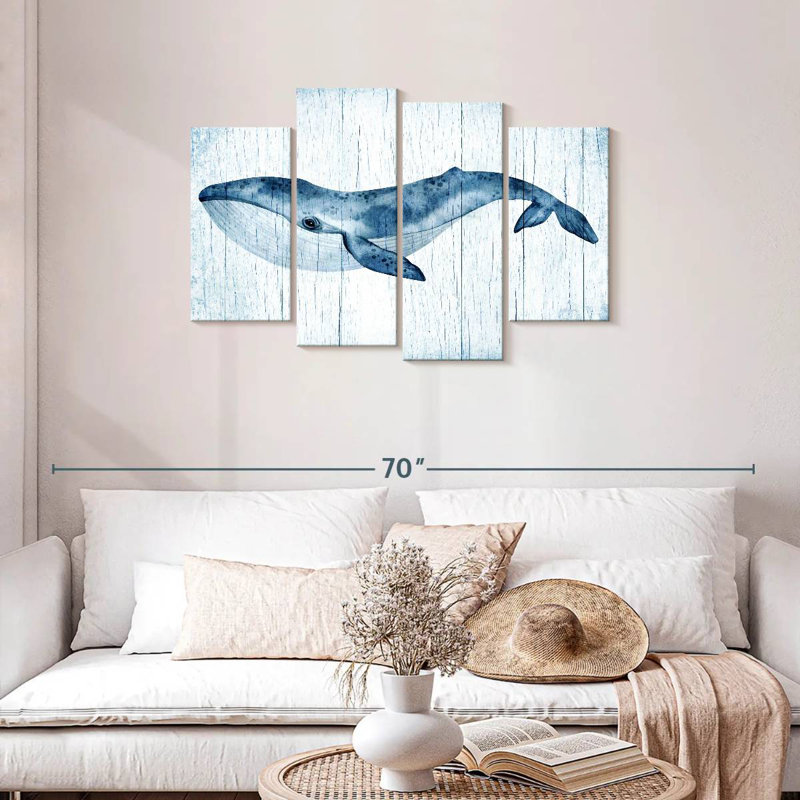 Wooden Blue Whale, 27" H x 43" W