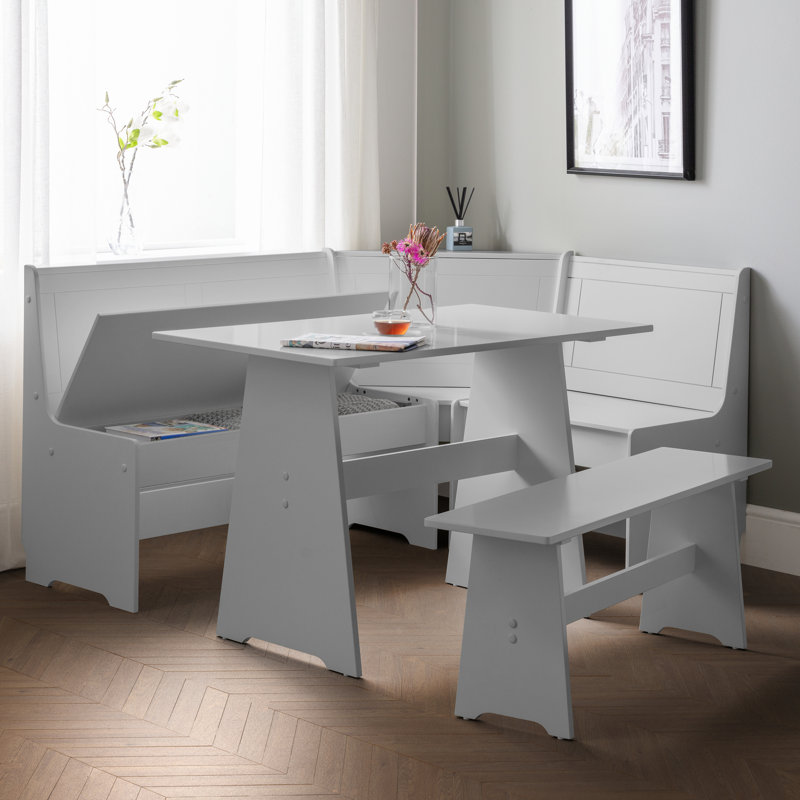 Lief 5 Person Corner Breakfast Nook with Hidden Storage, Dove Gray