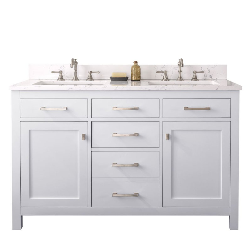 Ajhane 54" W Double Vanity Set, White/Brushed Nickel
