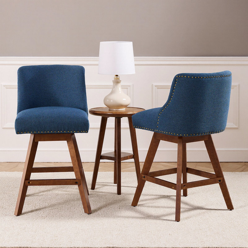 Ensemble de 2 tabourets de bar pivotants à hauteur de comptoir, siège 26 po, revêtement en tissu gris, structure en bois d'hévéa