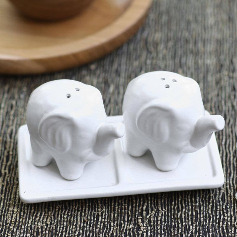 Ensemble salière et poivrière Kalup Eager Elephants, Blanc