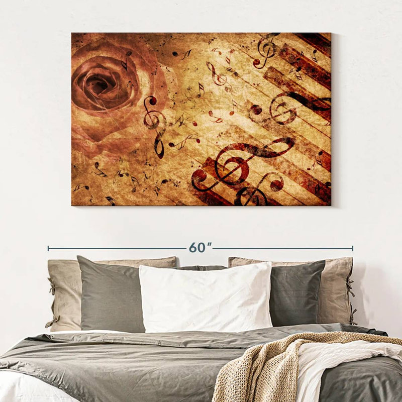Abarca rose grunge et notes de musique, H 34 po x l 51 po