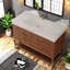 Meuble-lavabo moderne spacieux avec lavabo en céramique, détails dorés et rangement