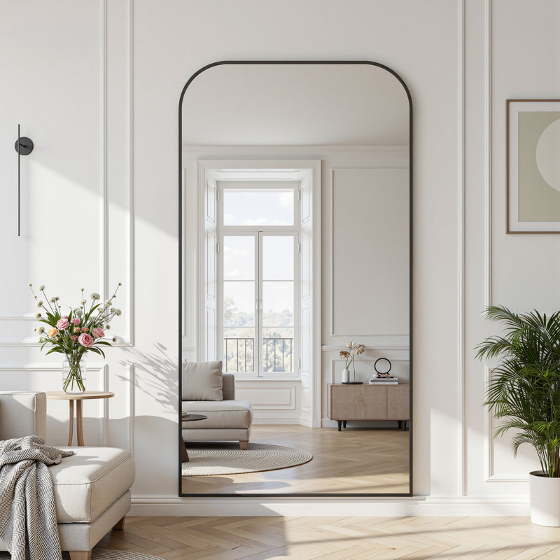 Miroir surdimensionné arqué en métal surdimensionné, 78 po x 38 po, Noir