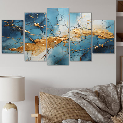 Lightning Electric Veins Patchwork I - Modern Canvas Art Print - 5 Panels