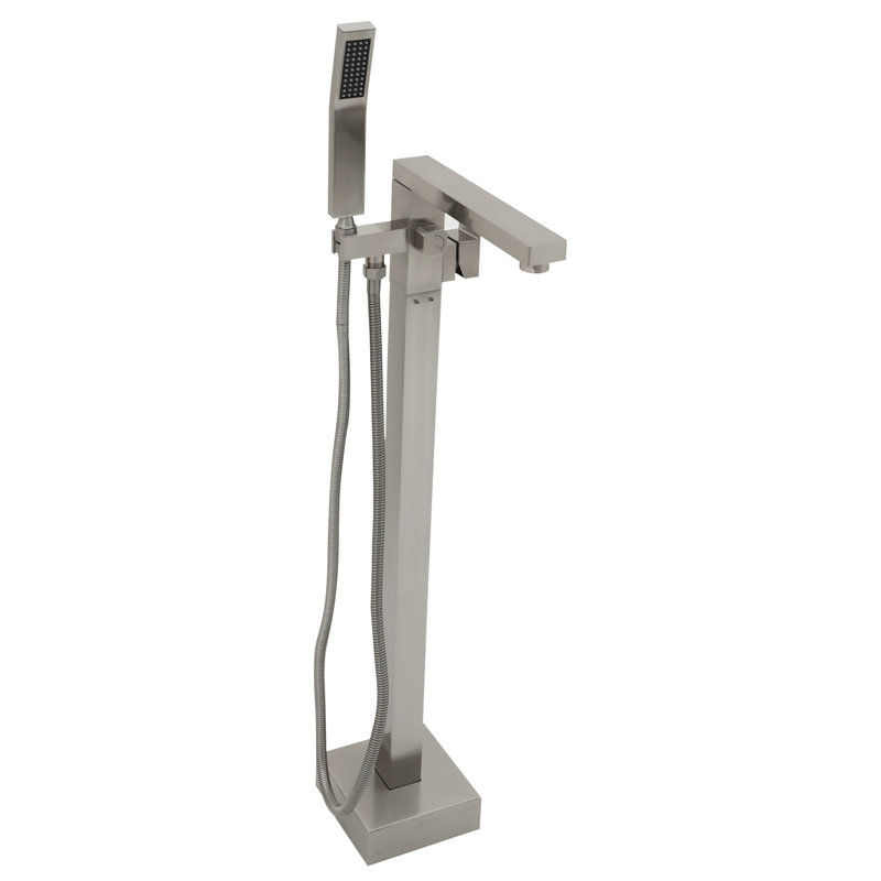 Floor Mounted Tub Filler With Brushed Nickel Finish, High - Grade Lead Brass, Smooth Dual Temperature Handles, 360° Horizontal + 90° Vertical Spout, Splash Faucet Handheld Shower, Solid Brass Build,