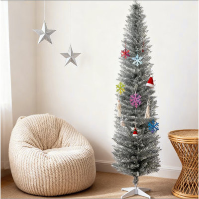 Arbre de Noël crayon, arbre de Noël décoré, avec 499 extrémités de branches réalistes et support en plastique