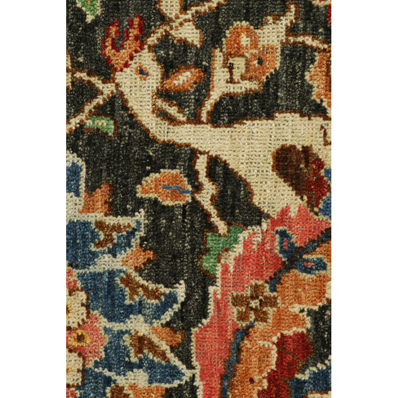 Rug & Kilim’S  Kerman Style Rug In Black With Colorful Floral Patterns, Rectangle 8' x 10'
