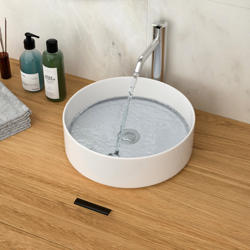 Évier vasque en céramique blanche 15,72 po x 15,72 po, teinté, pour une utilisation à long terme