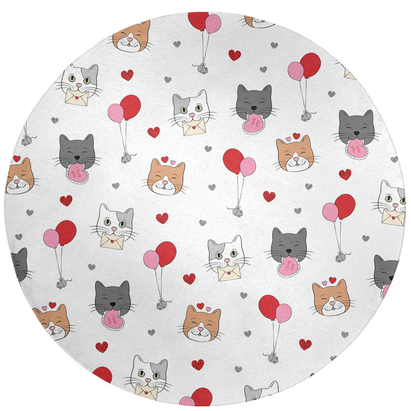 Tapis gris/rose/rouge fait main, Rond 5 pi