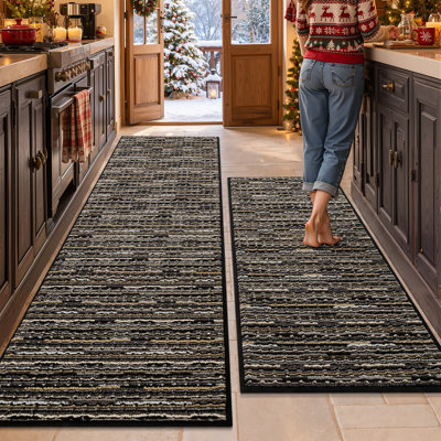 Extra Large Cozy Striped Stain Resistant Kitchen Mat Set