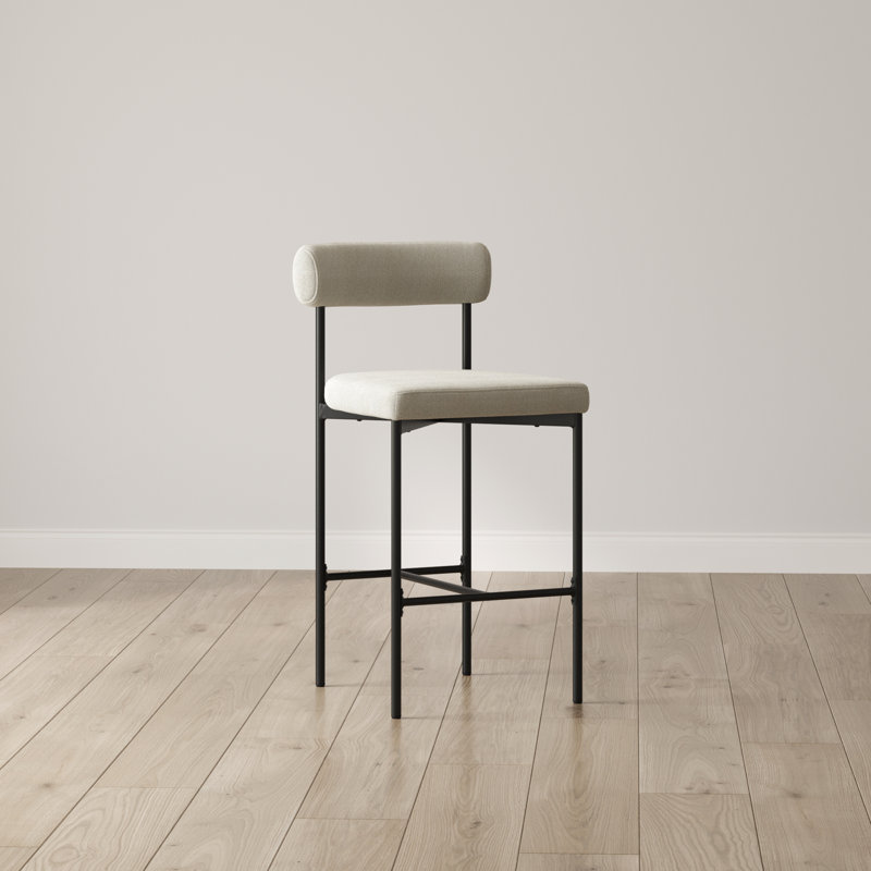 Boucle Upholstered Bar Stool with Metal Legs, Counter Stool (26" Seat Height), Cream/Boucle, 1