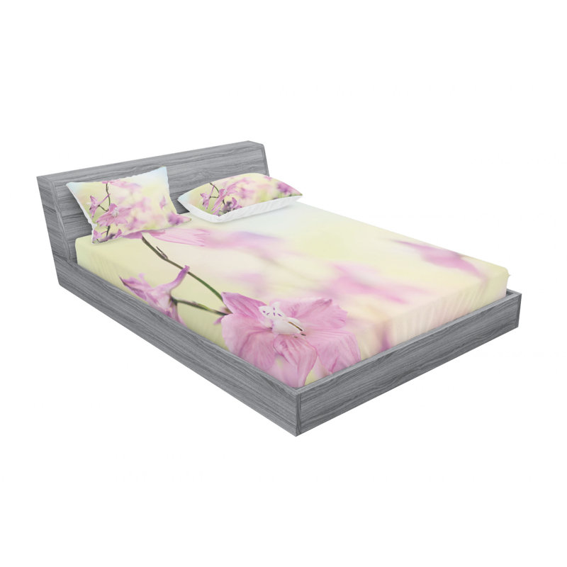 Ensemble de draps à motif floral Larkspur, Ensemble de drap pour grand lit avec drap-housse