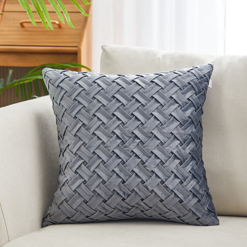 Velvet Weave Square Velvet Pillow Cover & Insert, Gray