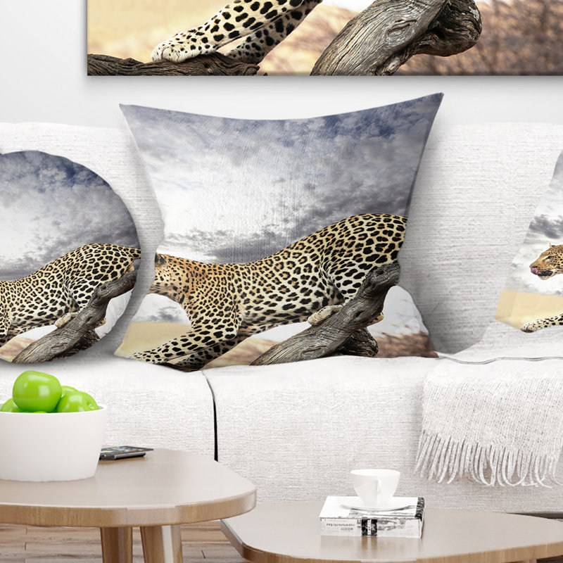 Leopard Taking Rest on Tree Trunks - Animal Printed Pillow, 18" x 18", Throw Pillow