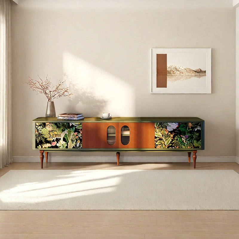 French Retro Style Ash Wood TV Stand, 70.86"