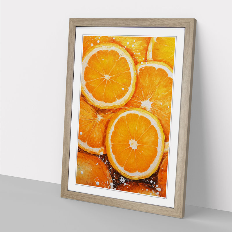 Sliced Orange - Single Picture Frame Print on Wood, Oak Framed, 34cm H x 25cm W x 2cm D