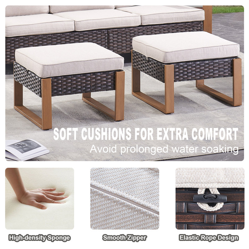 Repose-pieds d'extérieur avec coussin Kelyse, Beige, Brun