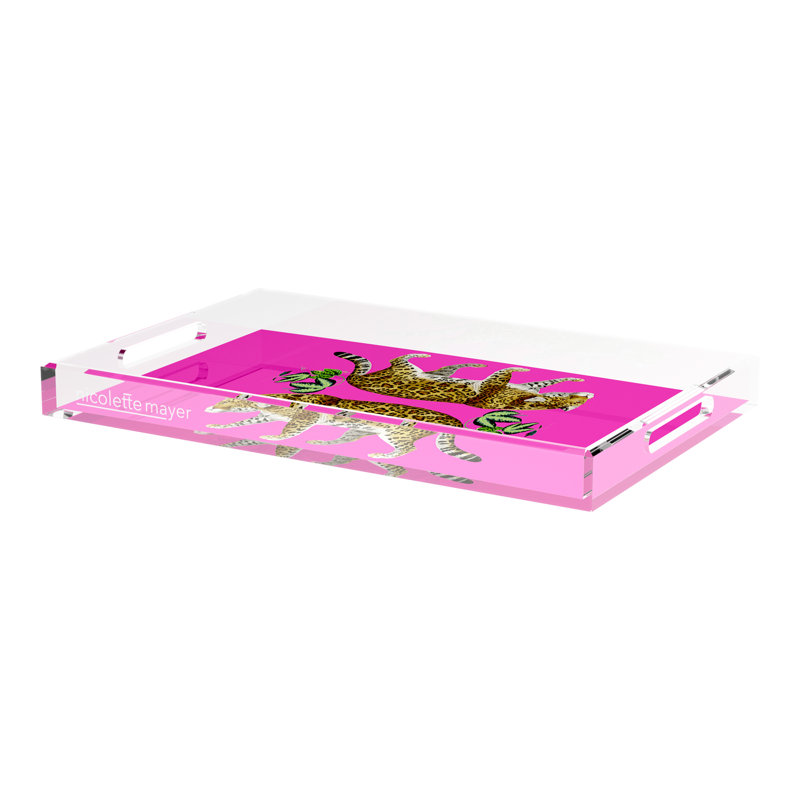 Leopard Seeing Double Acrylic Rectangle Decorative Tray, 22.5"W x 14.5"D x 2"H, Hot Pink