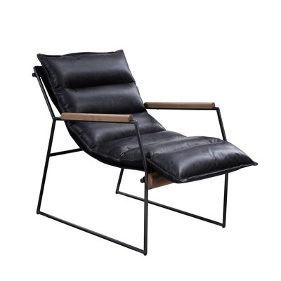 , Top Grain Leather, Accent Chair, Metal Frame, Tight Seat Cushion, 20" Depth, 25" Package Width Matt Iron Finish, 24" Armrest Height, 33" Product Height
