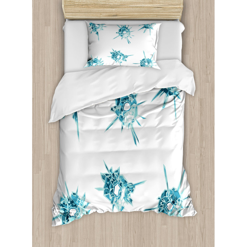 Coastal Polyester Duvet Cover, Twin Duvet Cover + 1 Sham, Vintage Floral Elements