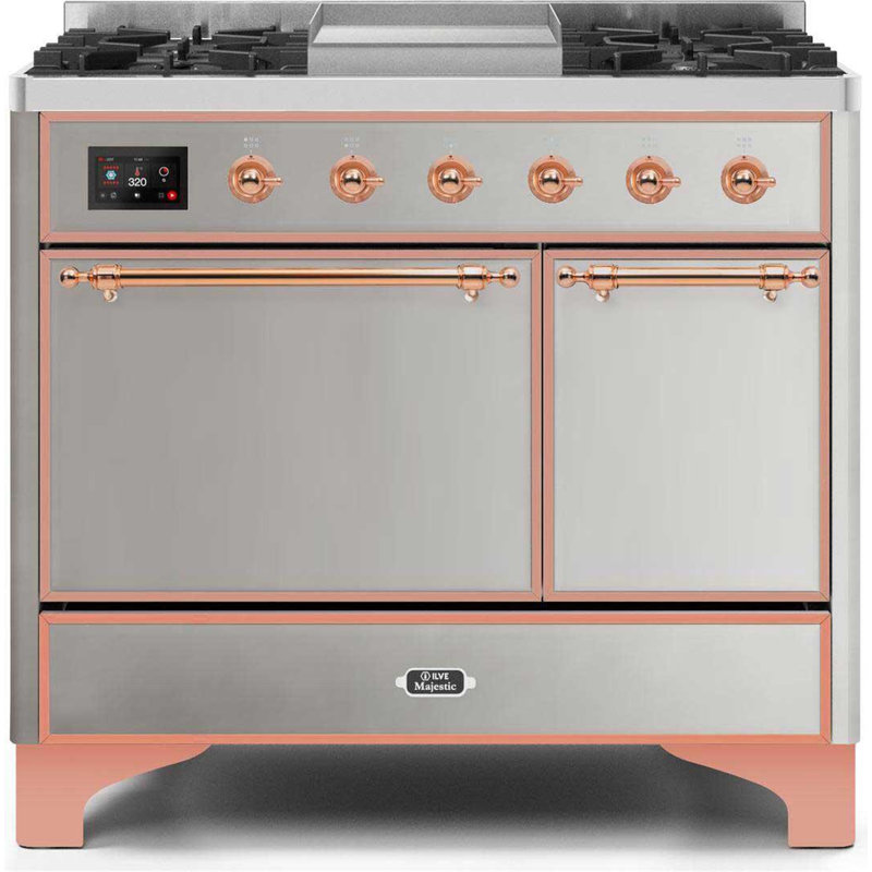 ILVE Majestic II 40 in Dual Fuel Range, Stainless Steel/Copper, Liquid Propane