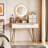 Makeup Vanity Desk with Adjustable Lighted Mirror, Solid Wood Legs Dressing Table with Drawers & Shelves for Small Bedroom