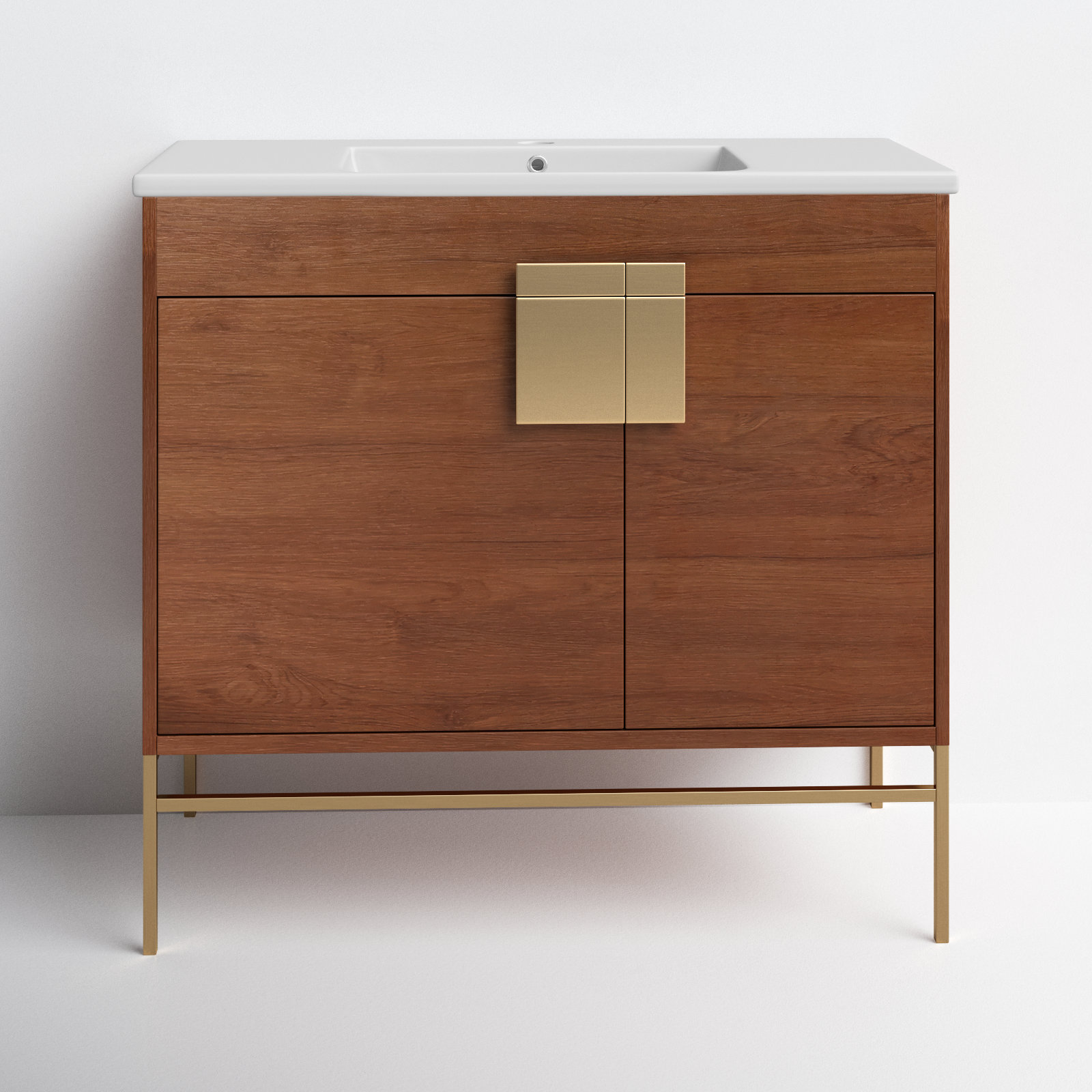 Maisie 36'' Single Bathroom Vanity, Satin Brass, Walnut