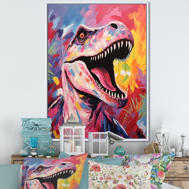 Popart Dino Elegance - dinosaure, art mural, Toile tendue, H 44 po x l 34 po x P 1,5 po