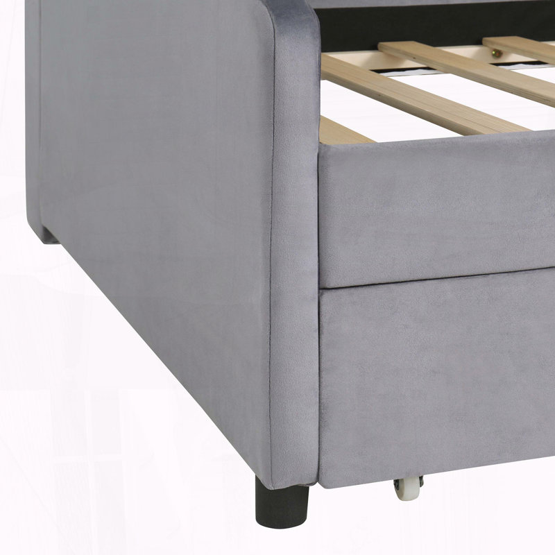 Lit plateforme simple tapissier avec tiroirs de rangement et armoire, Gray