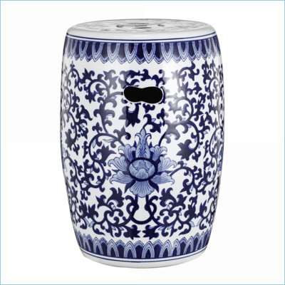 Tabouret de jardin, bleu marine traditionnel Table d'appoint intérieure / extérieure en porcelaine blanche 11 po x 16 po | Porcelaine | Bleu marine Blanc