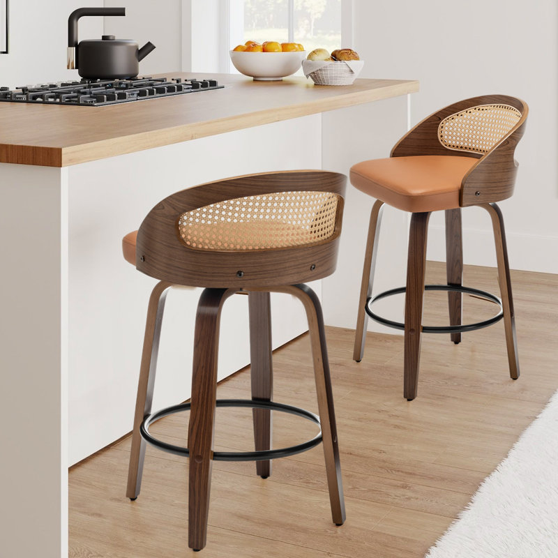 Leeana Swivel Bar Stool, Orange, Bar Stool (76.2cm Seat Height)